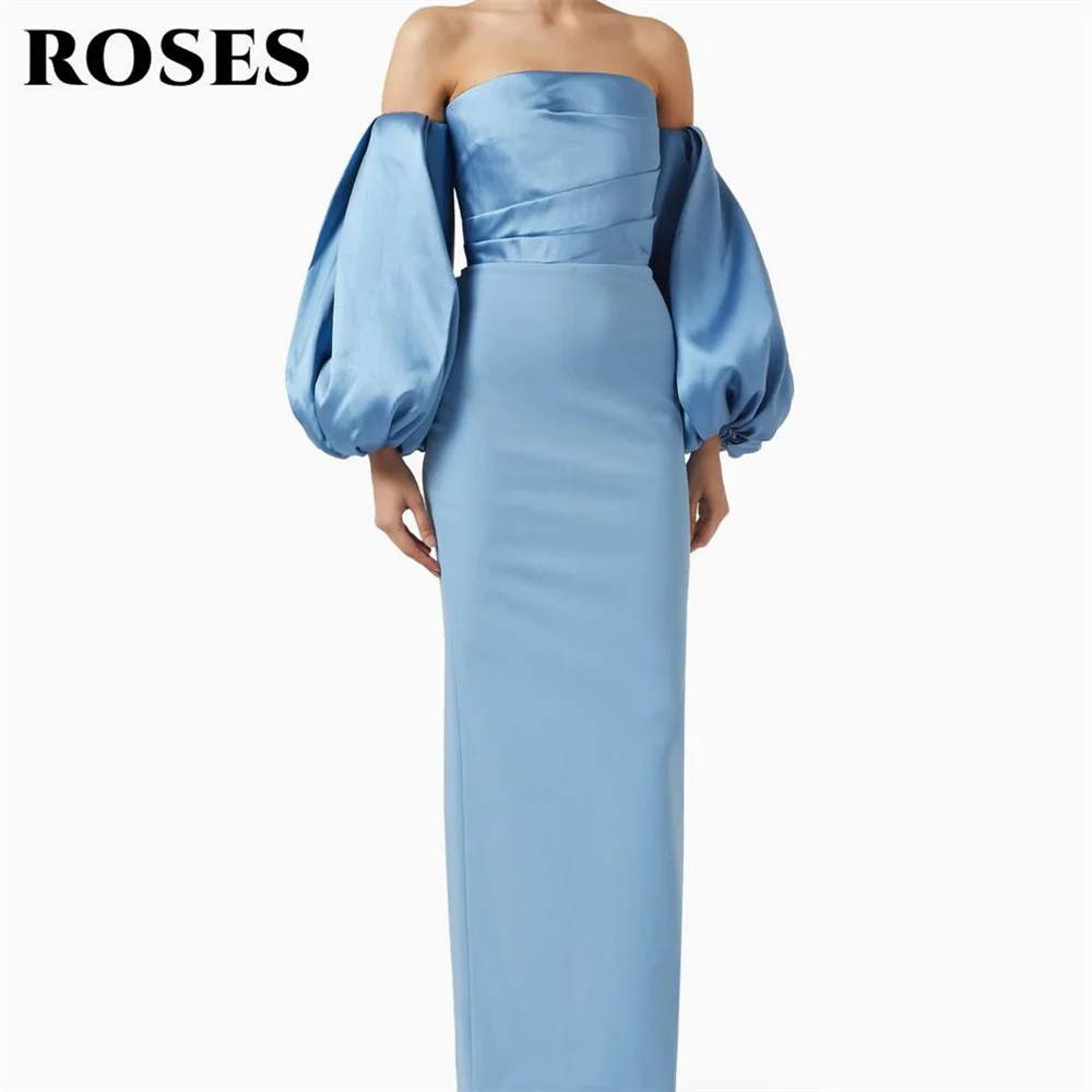 ROSES Sky Blue Prom Dresses Off Shoulder Gala Dresses with Puffy Satin Sleeves Saudi Arabic Split Evening Party Gown Customized
ROSES Sky Blue Prom Dresses Off Shoulder Gala Dresses with Puffy Satin Sleeves Saudi Arabic Split Evening Party Gown Customized