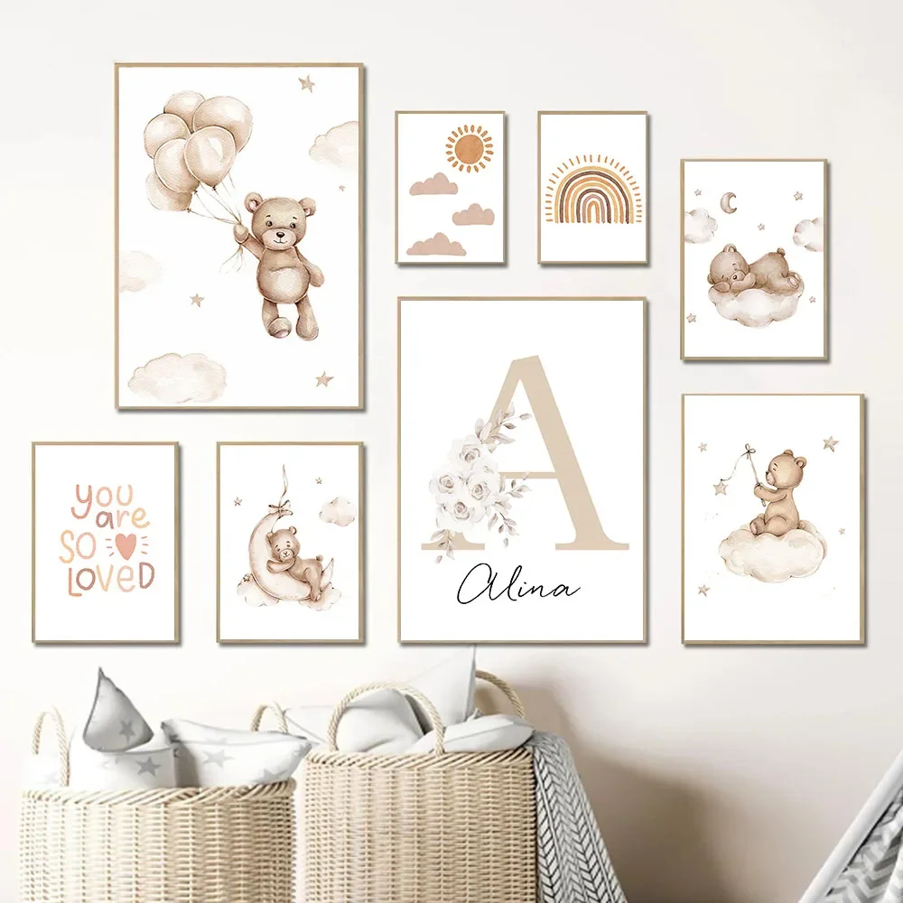 Boho Nursery Wall Art Personalized Baby Name Poster And Prints Bear Rainbow Sun PaintingCanvas Customize Kids Room Picture Art
Boho Nursery Wall Art Personalized Baby Name Poster And Prints Bear Rainbow Sun PaintingCanvas Customize Kids Room Picture Art