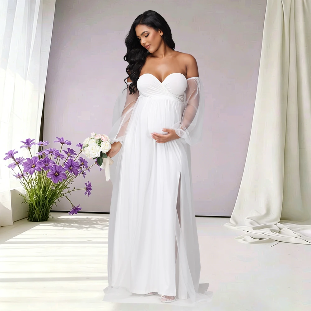 Maternity Sweetheart Neck Puff Sleeves Mesh Dress Side Split Party Gown for Photoshoot
Maternity Sweetheart Neck Puff Sleeves Mesh Dress Side Split Party Gown for Photoshoot