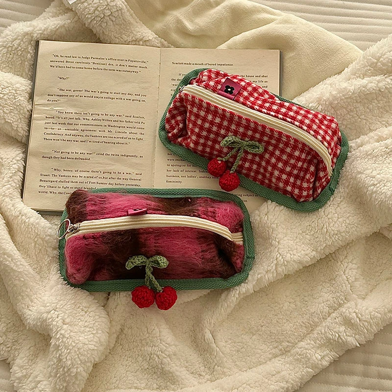 Plush Cute Winter Plush Plaid Cherry Pencil Case Large Capacity Storage Bag Student Stationery School Supplies Back To School
Plush Cute Winter Plush Plaid Cherry Pencil Case Large Capacity Storage Bag Student Stationery School Supplies Back To School