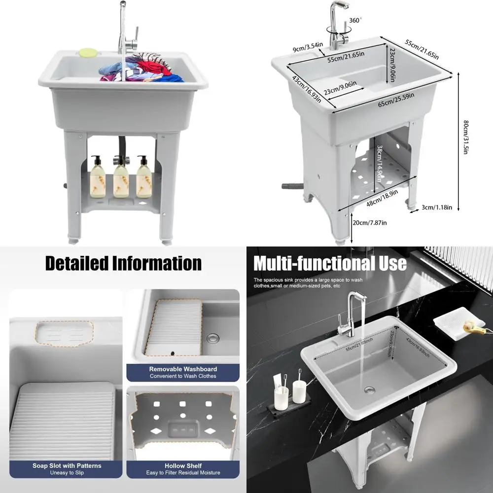 Freestanding Gray Laundry Tub with Storage Shelf and Washboard for Efficient Utility Room Use
Freestanding Gray Laundry Tub with Storage Shelf and Washboard for Efficient Utility Room Use