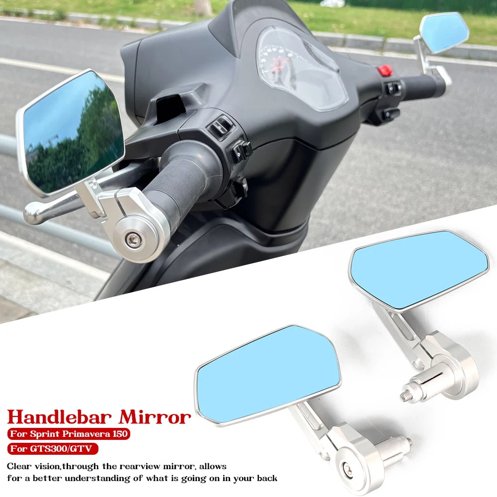 CNC Rearview Mirrors Blue Glass Scooter Bar End Handlebar Mirror Rear View Mirror For Vespa Sprint Primavera 150 GTV GTS 300
CNC Rearview Mirrors Blue Glass Scooter Bar End Handlebar Mirror Rear View Mirror For Vespa Sprint Primavera 150 GTV GTS 300