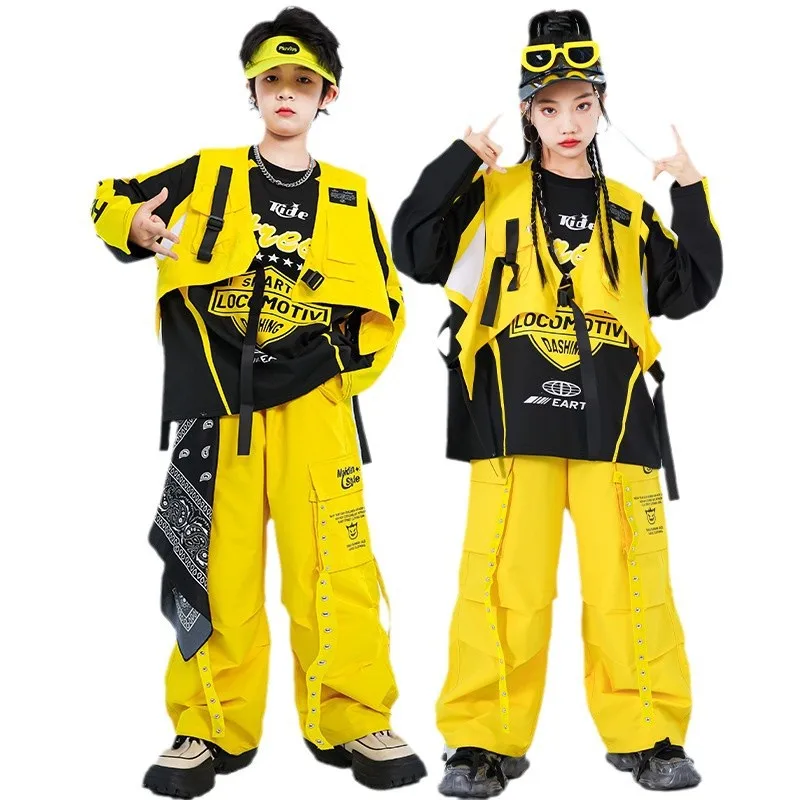 Kid Hip Hop Clothing Black Print Sweatshirt Yellow Vest Casual Strap Rivet Cargo Pants for Girl Boy Jazz Dance Costumes Clothes
Kid Hip Hop Clothing Black Print Sweatshirt Yellow Vest Casual Strap Rivet Cargo Pants for Girl Boy Jazz Dance Costumes Clothes