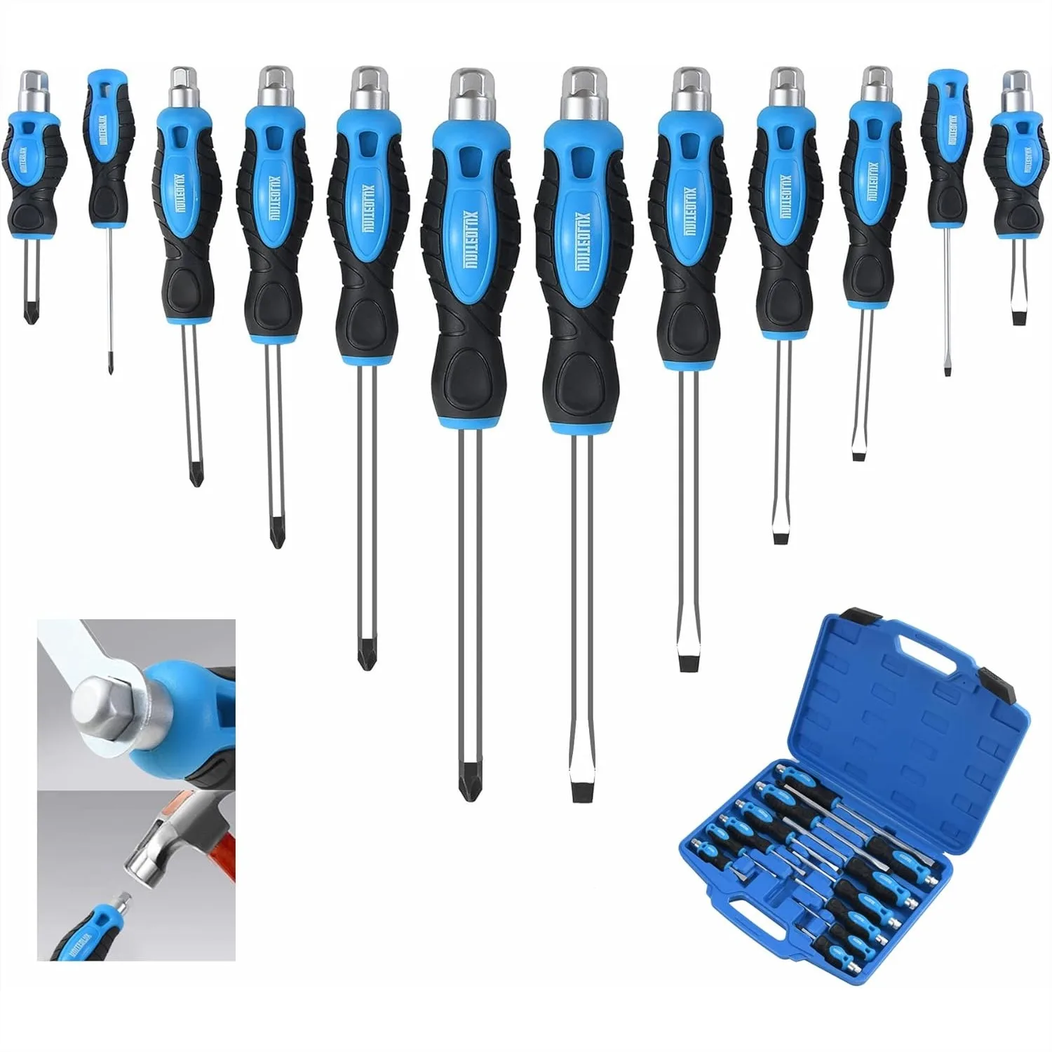 12-Piece Magnetic Screwdriver Set, Heavy Duty Go-Thru Steel Blades, High Torque 6 Phillips & 6 Flat Head Tips with Case
12-Piece Magnetic Screwdriver Set, Heavy Duty Go-Thru Steel Blades, High Torque 6 Phillips & 6 Flat Head Tips with Case