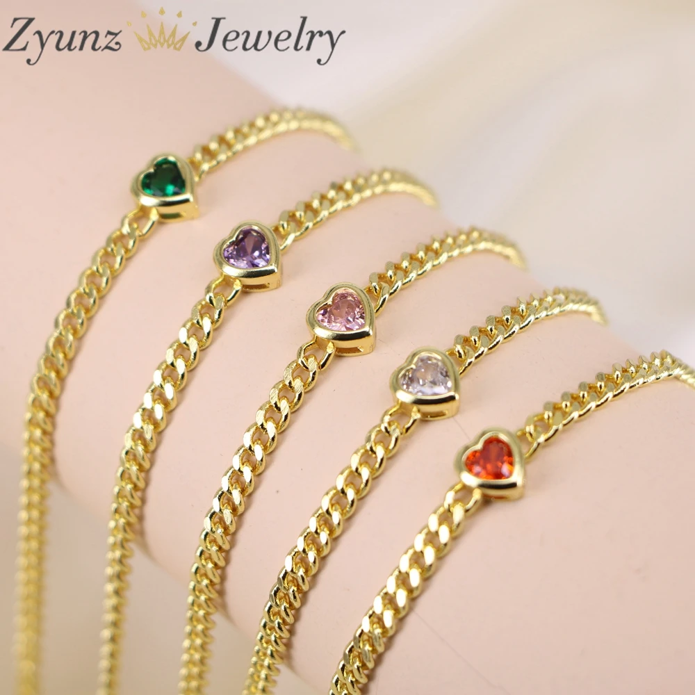 10PCS, Gold 4mm Curb Link Chain Bracelet Jewelry Heart Bling CZ Cubic Zircon Bracelets for Women Copper Jewelry
10PCS, Gold 4mm Curb Link Chain Bracelet Jewelry Heart Bling CZ Cubic Zircon Bracelets for Women Copper Jewelry