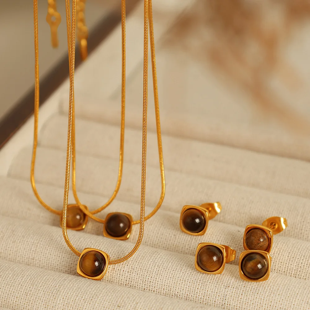 Keen-on Stainless Steel Fashion Natural Tiger Stone Square Drop Necklace Stud Earrings PVD Plated Daily Jewelry Gift
Keen-on Stainless Steel Fashion Natural Tiger Stone Square Drop Necklace Stud Earrings PVD Plated Daily Jewelry Gift