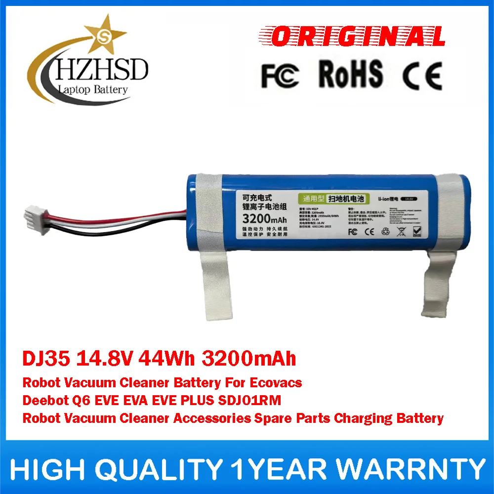 DJ35 14.8V 44Wh 3200mAh Robot Vacuum Cleaner Battery For Ecovacs Deebot Q6 EVE EVA EVE PLUS SDJ01RM Robot Vacuum Cleaner Spare
DJ35 14.8V 44Wh 3200mAh Robot Vacuum Cleaner Battery For Ecovacs Deebot Q6 EVE EVA EVE PLUS SDJ01RM Robot Vacuum Cleaner Spare