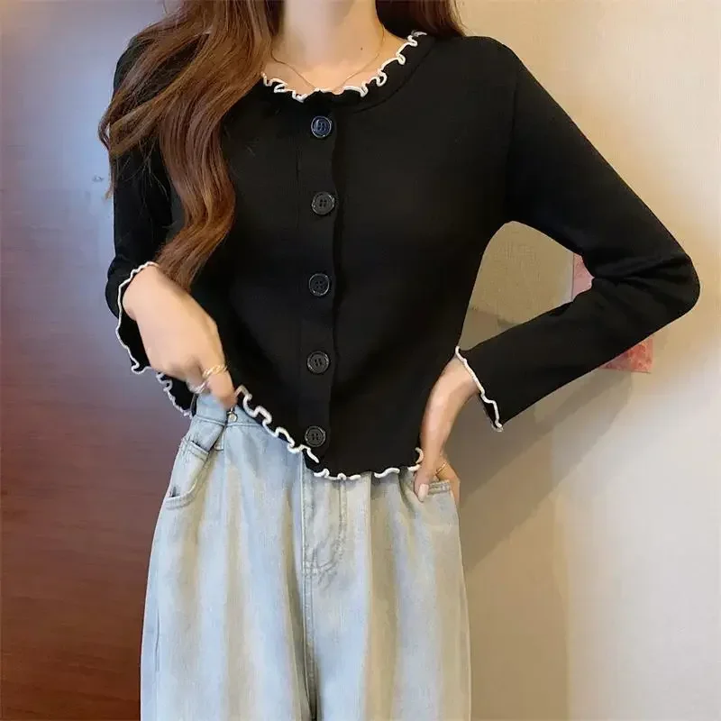 Вязаный кардиган во французском стиле с длинными рукавами, короткий осенне-зимний модный облегающий свитер с круглым вырезом, дизайн, трикотаж для наушников, топ
Вязаный кардиган во французском стиле с длинными рукавами, короткий осенне-зимний модный облегающий свитер с круглым вырезом, дизайн, трикотаж для наушников, топ