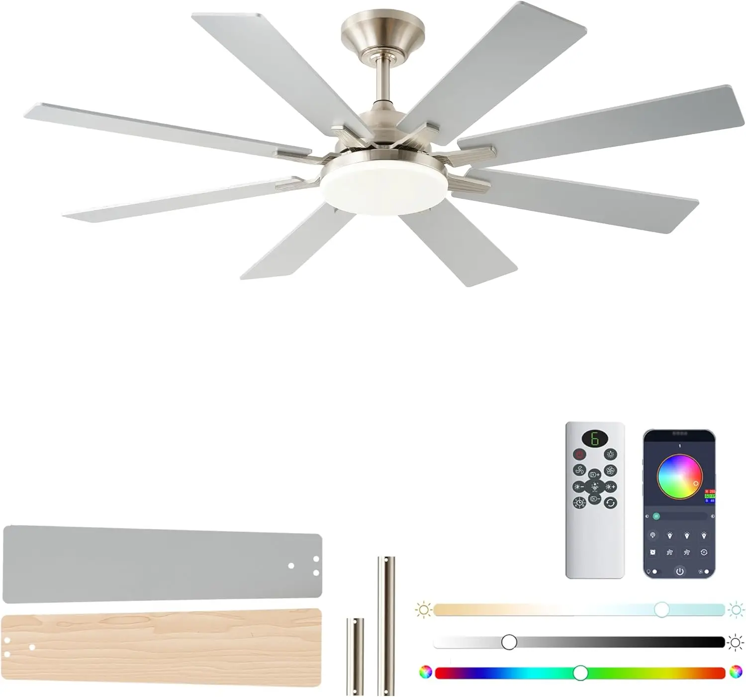 52" Ceiling Fan with Lights & Remote, Reversible DC Motor, Dimmable 3CCT, Silent, Indoor/Outdoor
52" Ceiling Fan with Lights & Remote, Reversible DC Motor, Dimmable 3CCT, Silent, Indoor/Outdoor