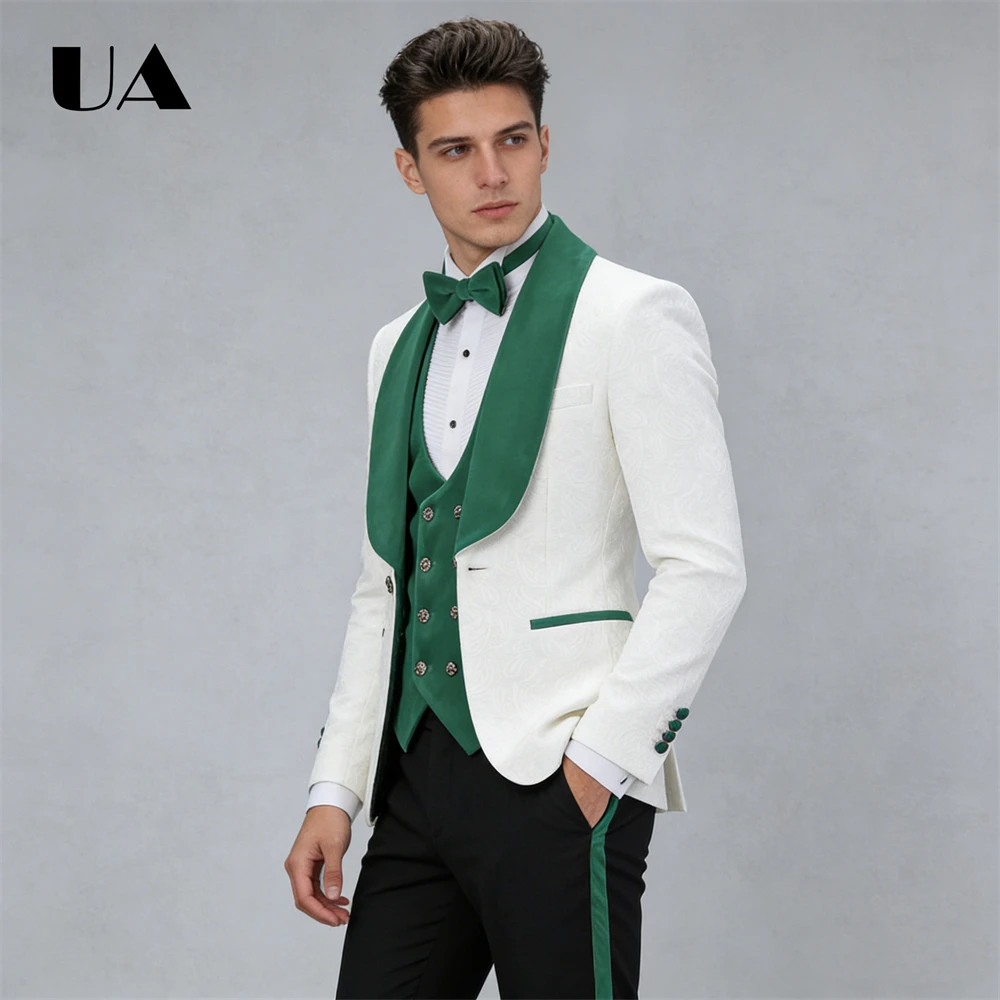 ULBYANRY Double Vent Jacquard Suit for Men, Three Piece Wedding Suit for Groom, Velvet Collar and Waistcoat Custom Tailoring
ULBYANRY Double Vent Jacquard Suit for Men, Three Piece Wedding Suit for Groom, Velvet Collar and Waistcoat Custom Tailoring