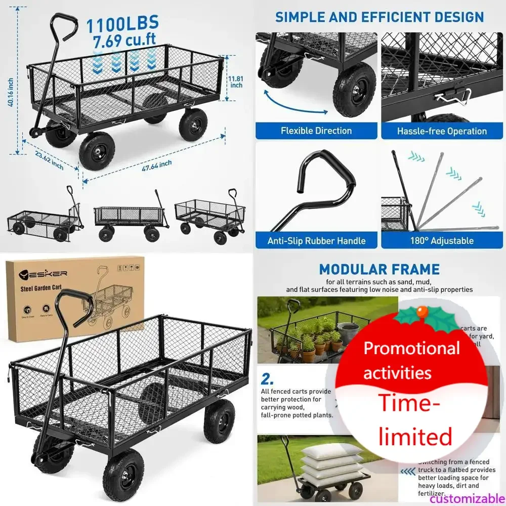 Hot salesAll-Terrain Heavy-Duty 1100lbs Capacity Steel Garden Cart with Inflatable Wheels for Yard, Lawn, and Farm Use
Hot salesAll-Terrain Heavy-Duty 1100lbs Capacity Steel Garden Cart with Inflatable Wheels for Yard, Lawn, and Farm Use