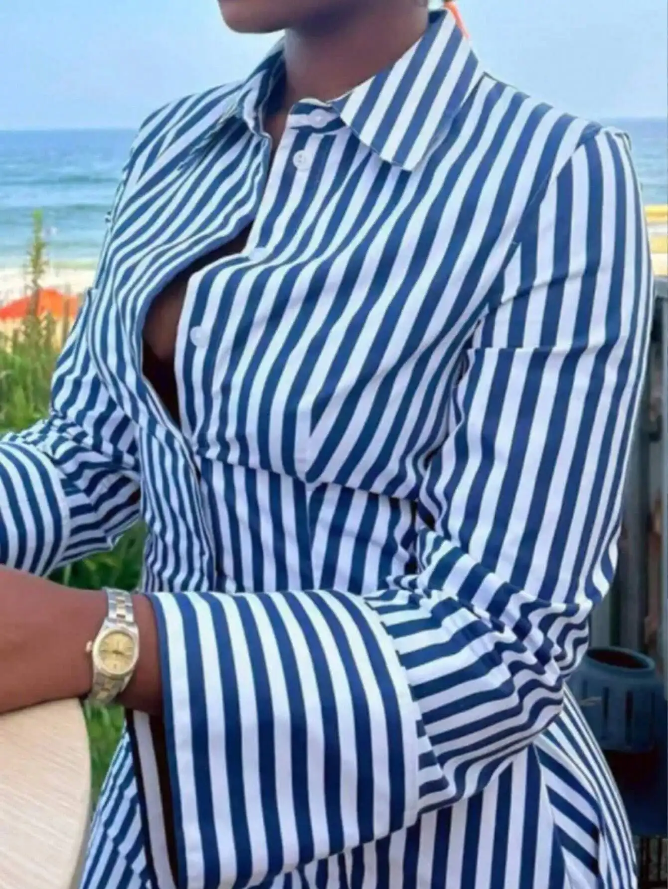 Women's Striped Long Sleeve Button Front Shirt Dress Casual Beach Style
Women's Striped Long Sleeve Button Front Shirt Dress Casual Beach Style
