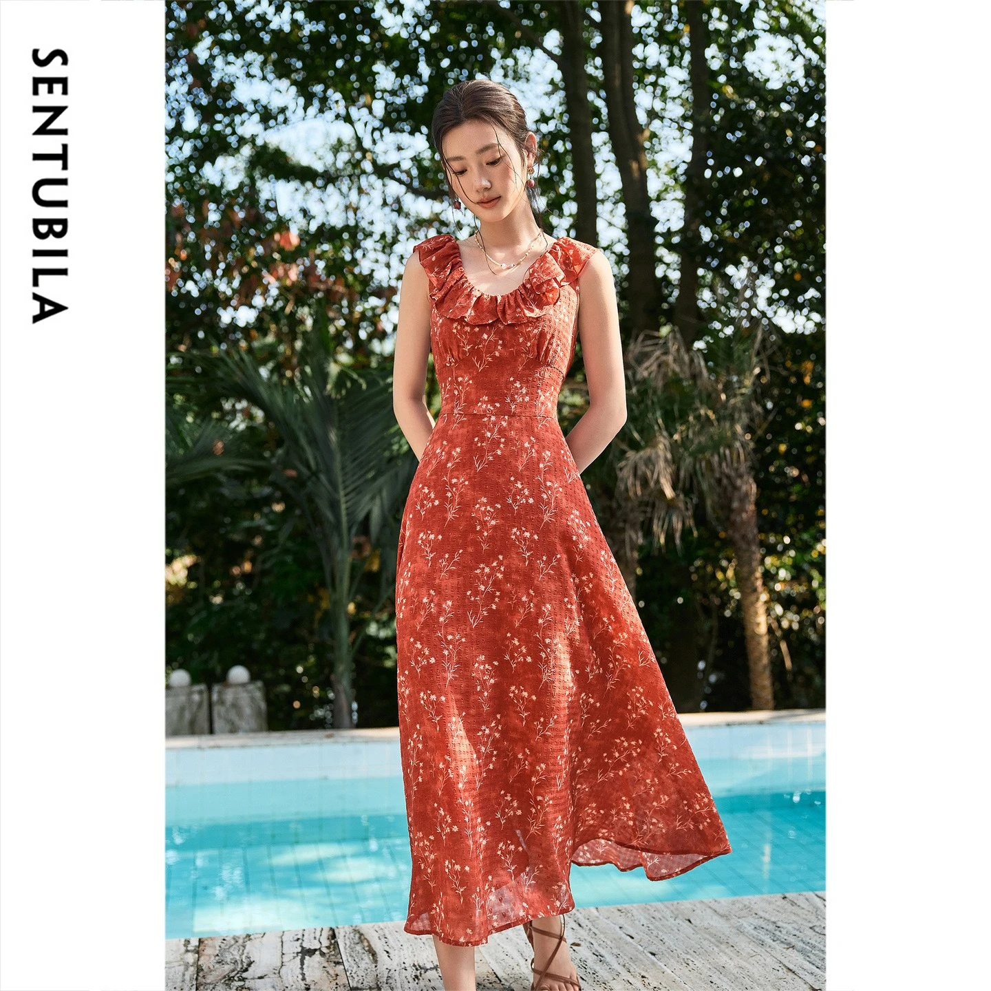 SENTUBILA Women Summer Floral Dress 2026 Resort Style Ruffled V-Neck Watercolor Print Vacation Holiday Long Dresses 162LF7053
SENTUBILA Women Summer Floral Dress 2026 Resort Style Ruffled V-Neck Watercolor Print Vacation Holiday Long Dresses 162LF7053