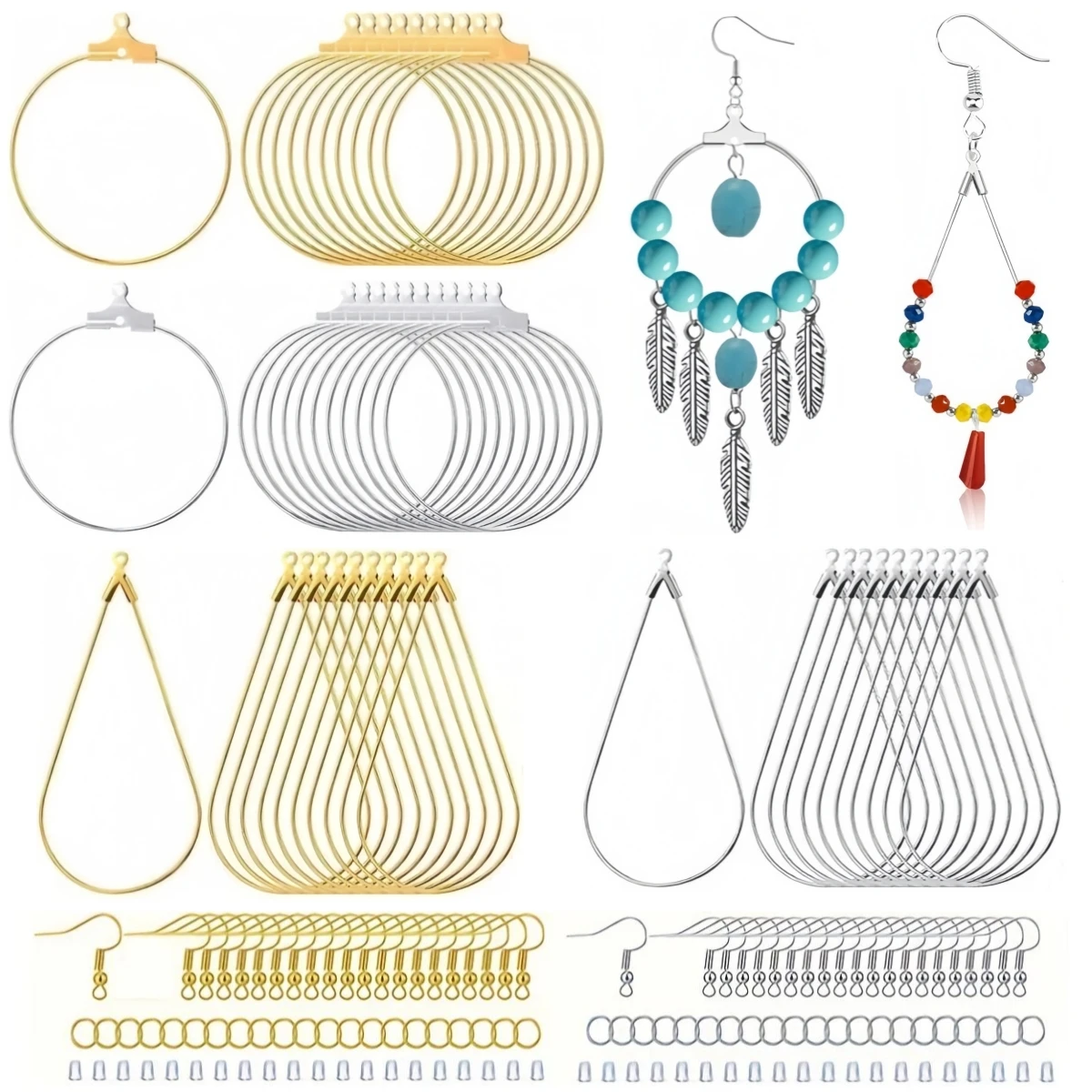 100 Pieces Earring Making Kit - Beading Hoop Finding, Open Hoops Bulk Wire for DIY Jewelry Craft Supplies - Teardrop and Round
100 Pieces Earring Making Kit - Beading Hoop Finding, Open Hoops Bulk Wire for DIY Jewelry Craft Supplies - Teardrop and Round