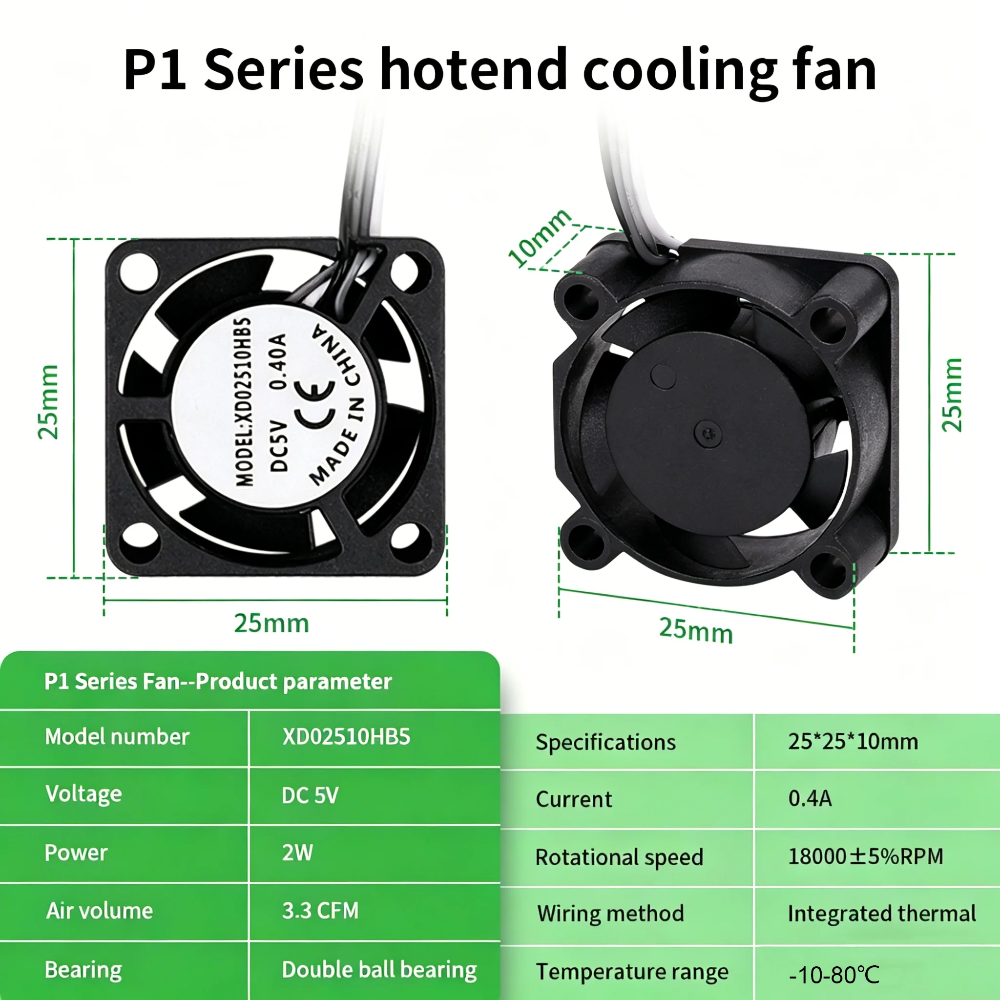 Upgrade High Quality Cooling Fan 2510 5V For Bambu Lab X1/P1 High Speed Cooler Fans For 3D Printer X1 X1C P1S P1P A1 A1mini
Upgrade High Quality Cooling Fan 2510 5V For Bambu Lab X1/P1 High Speed Cooler Fans For 3D Printer X1 X1C P1S P1P A1 A1mini