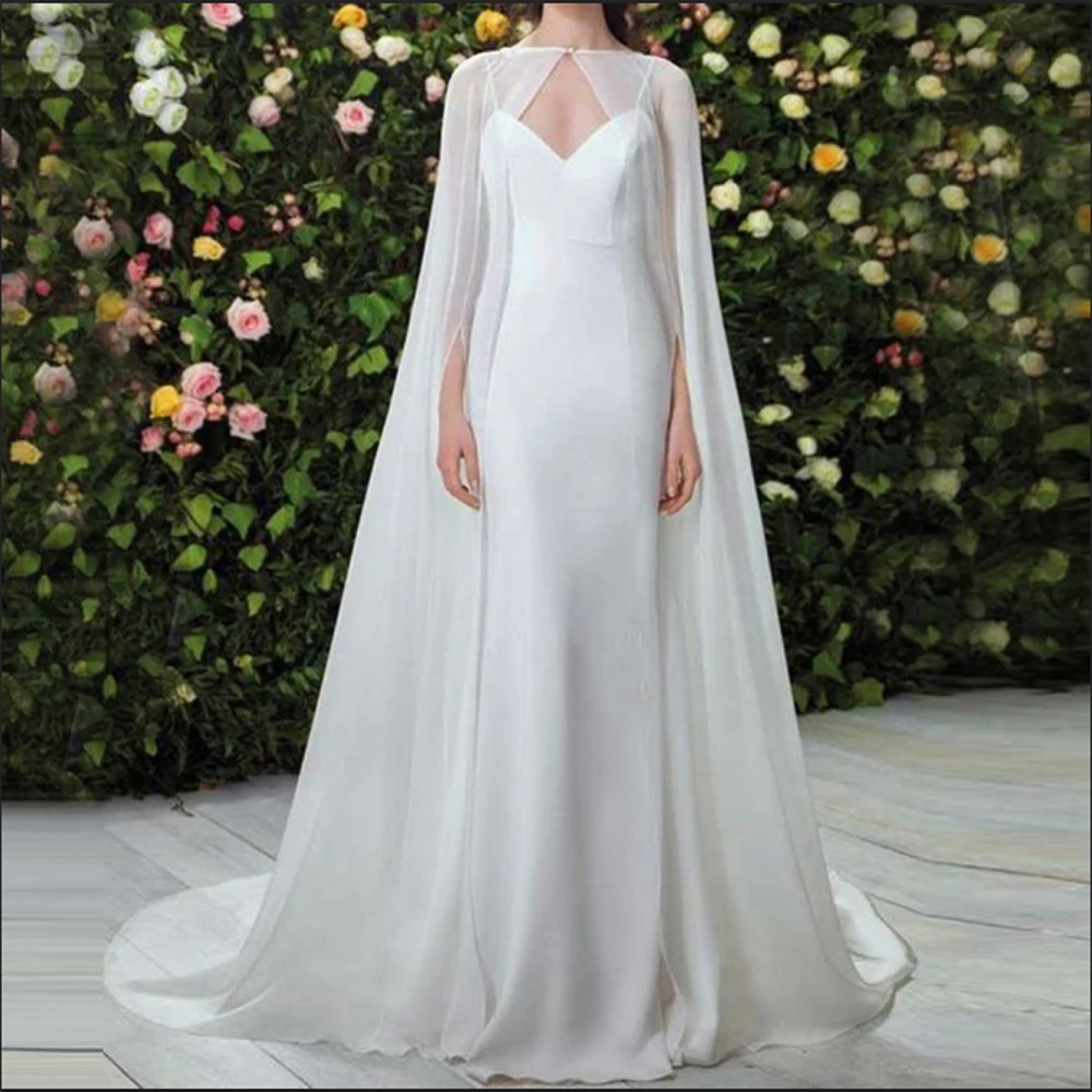 Simple 2 Pieces Chiffon Beach Wedding Dresses Summer Boho Spaghetti Mermaid Bride Wedding Gowns with Cloak vestidos de novia
Simple 2 Pieces Chiffon Beach Wedding Dresses Summer Boho Spaghetti Mermaid Bride Wedding Gowns with Cloak vestidos de novia