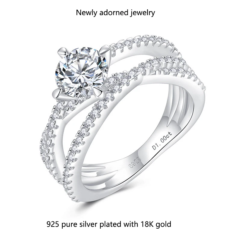A pair of moissanite engagement rings for couples, featuring silver interwoven designs symbolizing three lifetimes, each ring wi
A pair of moissanite engagement rings for couples, featuring silver interwoven designs symbolizing three lifetimes, each ring wi