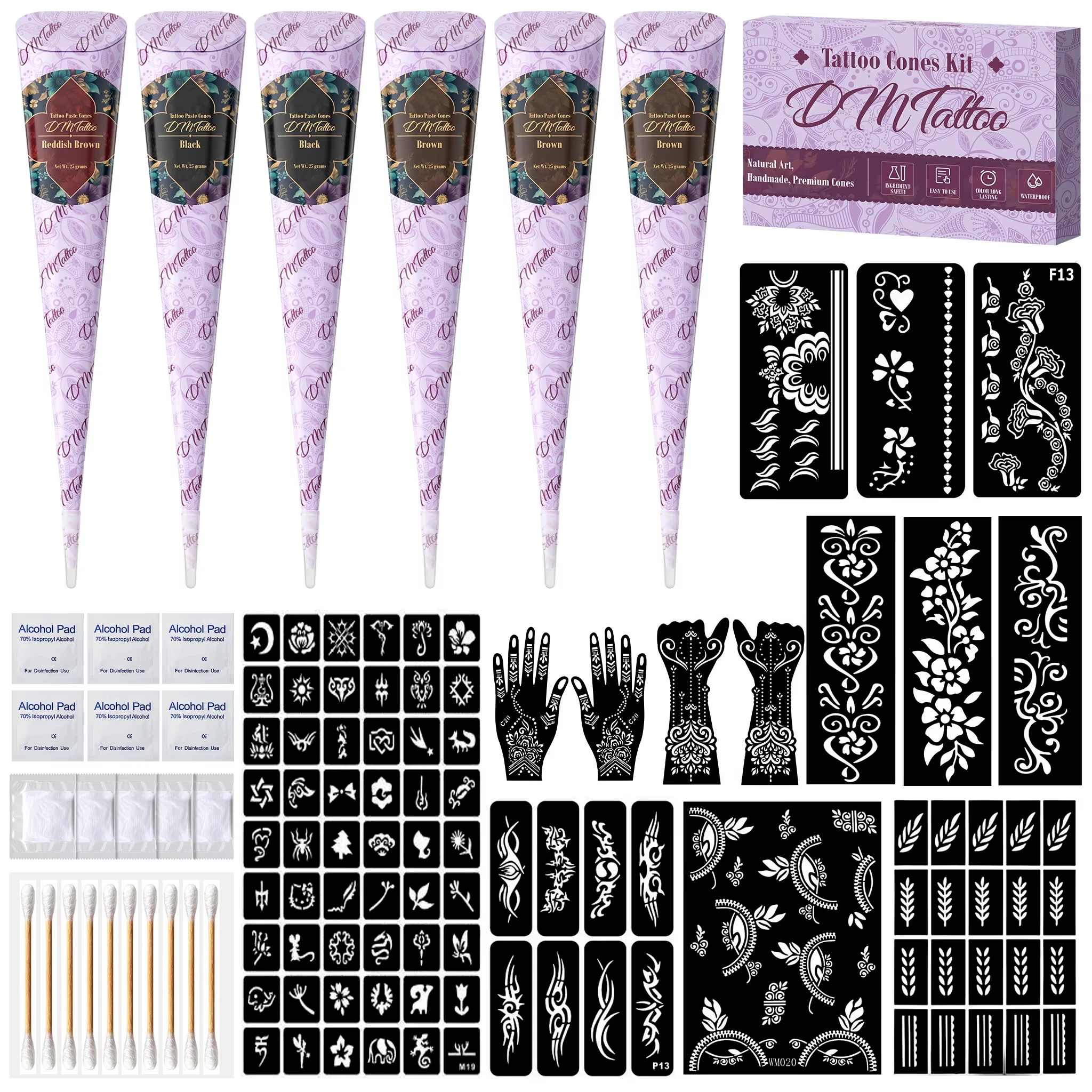 Temporary Tattoos Stencils Kit 3 Color(Brown Black Maroon) Ink with Gloves DIY Body Art Painting for Women Men Adults Kids
Temporary Tattoos Stencils Kit 3 Color(Brown Black Maroon) Ink with Gloves DIY Body Art Painting for Women Men Adults Kids