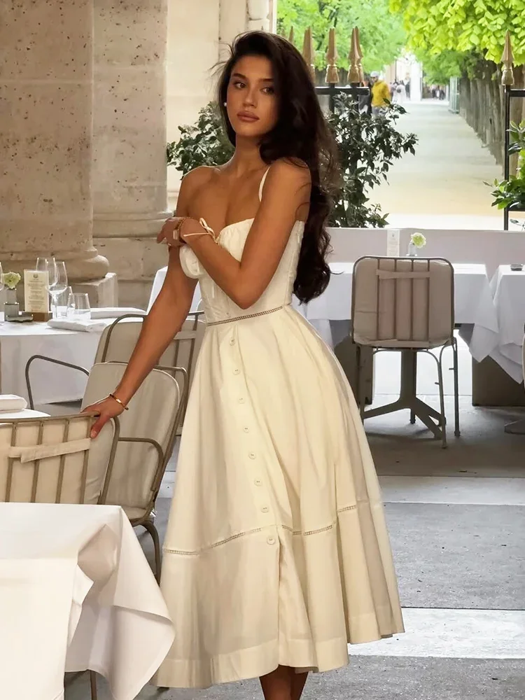 Chicheca White Cotton Long Dress Women's Elegant A-line Party Vestidos Buttons Decor Lace Up Midi Summer Beach Dress Sundress
Chicheca White Cotton Long Dress Women's Elegant A-line Party Vestidos Buttons Decor Lace Up Midi Summer Beach Dress Sundress