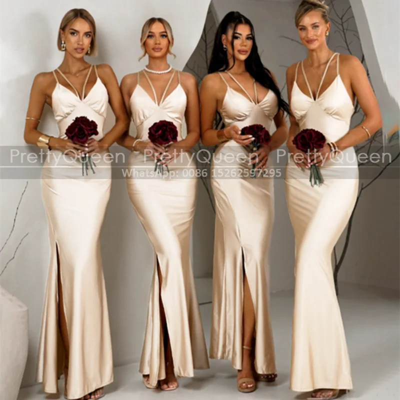 Customized Long Mermaid Bridesmaid Dresses Side Split Ankle Length Spaghetti Straps Trumpet Wedding Party Dress
Customized Long Mermaid Bridesmaid Dresses Side Split Ankle Length Spaghetti Straps Trumpet Wedding Party Dress