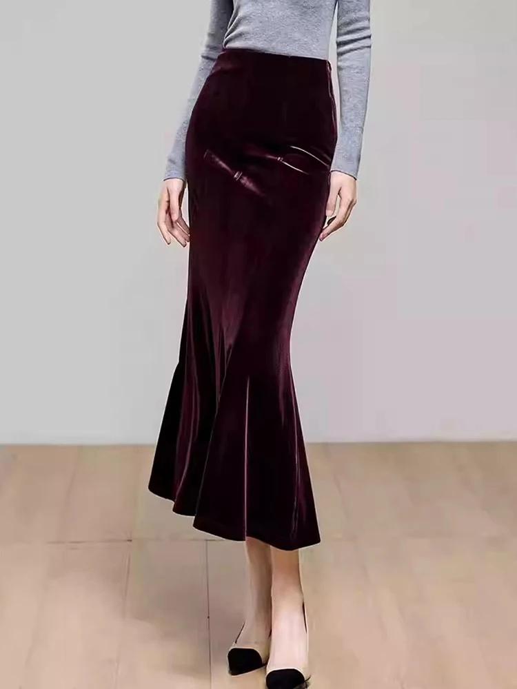 Бархатная юбка Юбка «рыбий хвост» Осень и зима Тонкий высокий человек с длинной юбкой с прикрытой бедрами Женский темперамент 
Бархатная юбка Юбка «рыбий хвост» Осень и зима Тонкий высокий человек с длинной юбкой с прикрытой бедрами Женский темперамент