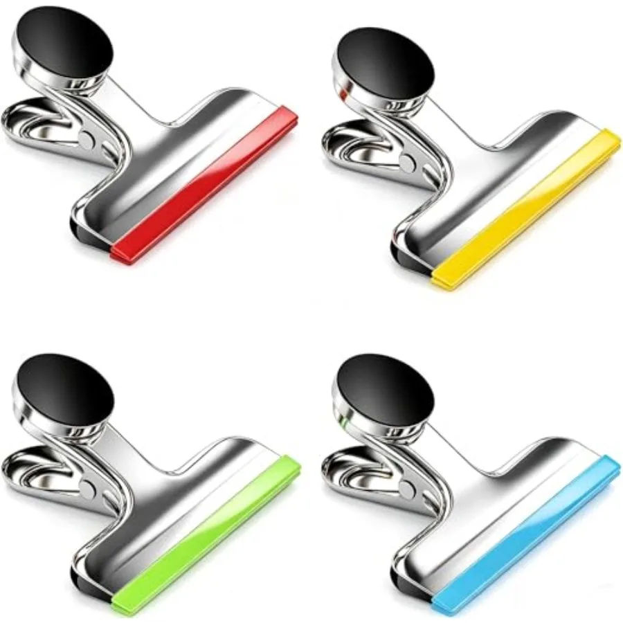4 Pack Stainless Steel Magnetic Chip Bag Clips Covered with Silicone - NO More Sharp Edges - Color Coded for Food Bags - Hang P
4 Pack Stainless Steel Magnetic Chip Bag Clips Covered with Silicone - NO More Sharp Edges - Color Coded for Food Bags - Hang P