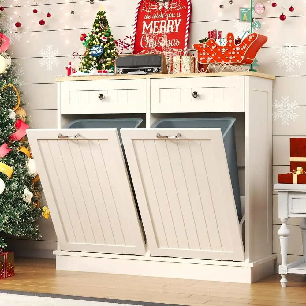 White Wooden Double-Holder Kitchen Trash and Recycling Cabinet
White Wooden Double-Holder Kitchen Trash and Recycling Cabinet