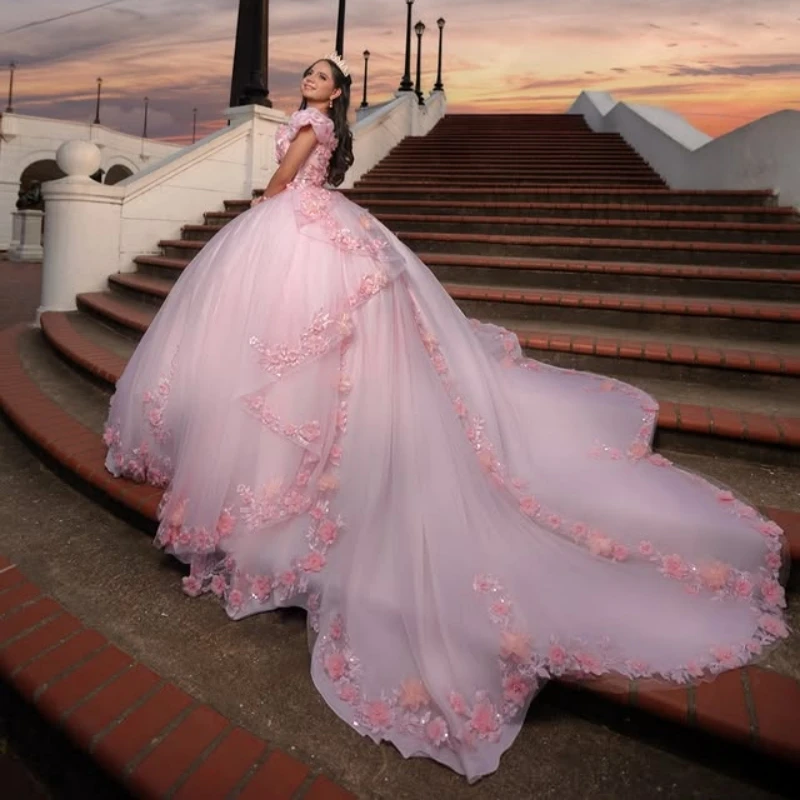 Pink Shiny Ball Gown Quinceanera Dresses Applique Flower Beading Crystal Tull Corset Off Shoulder Sweet 16 Dress Vestidos 15 De
Pink Shiny Ball Gown Quinceanera Dresses Applique Flower Beading Crystal Tull Corset Off Shoulder Sweet 16 Dress Vestidos 15 De
