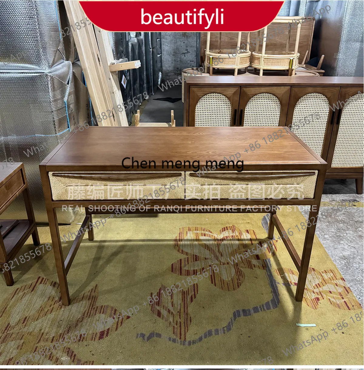 A38 Vintage Nordic designer bedroom small apartment integrated rattan dresser solid wood makeup table and chairs
A38 Vintage Nordic designer bedroom small apartment integrated rattan dresser solid wood makeup table and chairs