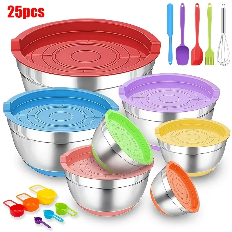 KEEHOME 25/30pcs Stainless Steel Mixing Bowls Set with Airtight Lids Oval Nesting Bowls Rust Resistant Non-Slip Silicone Bottom Polished Metal Finish for Mixing Baking Serving
KEEHOME 25/30pcs Stainless Steel Mixing Bowls Set with Airtight Lids Oval Nesting Bowls Rust Resistant Non-Slip Silicone Bottom Polished Metal Finish for Mixing Baking Serving