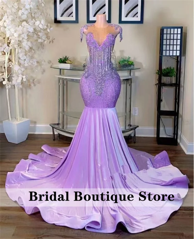 Luxury Lilac Lavender Prom Dress 2025 Black Girls Bead Crystal Rhinestones Tassel Birthday Party Gown Vestidos Customized
Luxury Lilac Lavender Prom Dress 2025 Black Girls Bead Crystal Rhinestones Tassel Birthday Party Gown Vestidos Customized