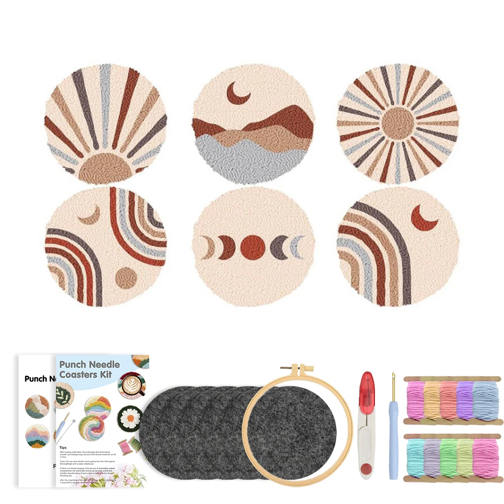 DIY 6pcs Punch Needle Embroidery Set Landscape Pattern Coaster Tufted Rug Pads for Beginners Adults Coaster Holder Art Craft
DIY 6pcs Punch Needle Embroidery Set Landscape Pattern Coaster Tufted Rug Pads for Beginners Adults Coaster Holder Art Craft