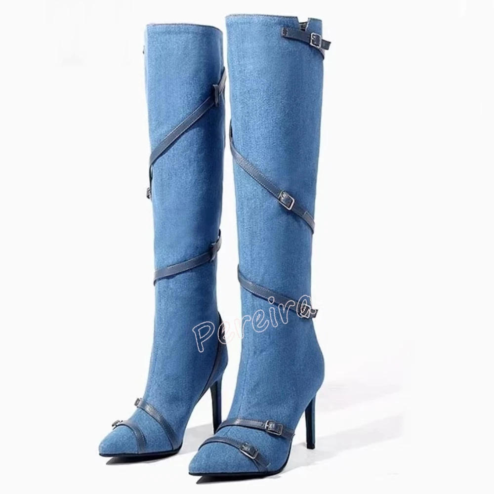 Cowboy Knee High Boots 2023 Women's Winter Belt Buckle Leather Pointed Toe Slip-on Thin High Heel Fashion Party Blue Shoes
Cowboy Knee High Boots 2023 Women's Winter Belt Buckle Leather Pointed Toe Slip-on Thin High Heel Fashion Party Blue Shoes