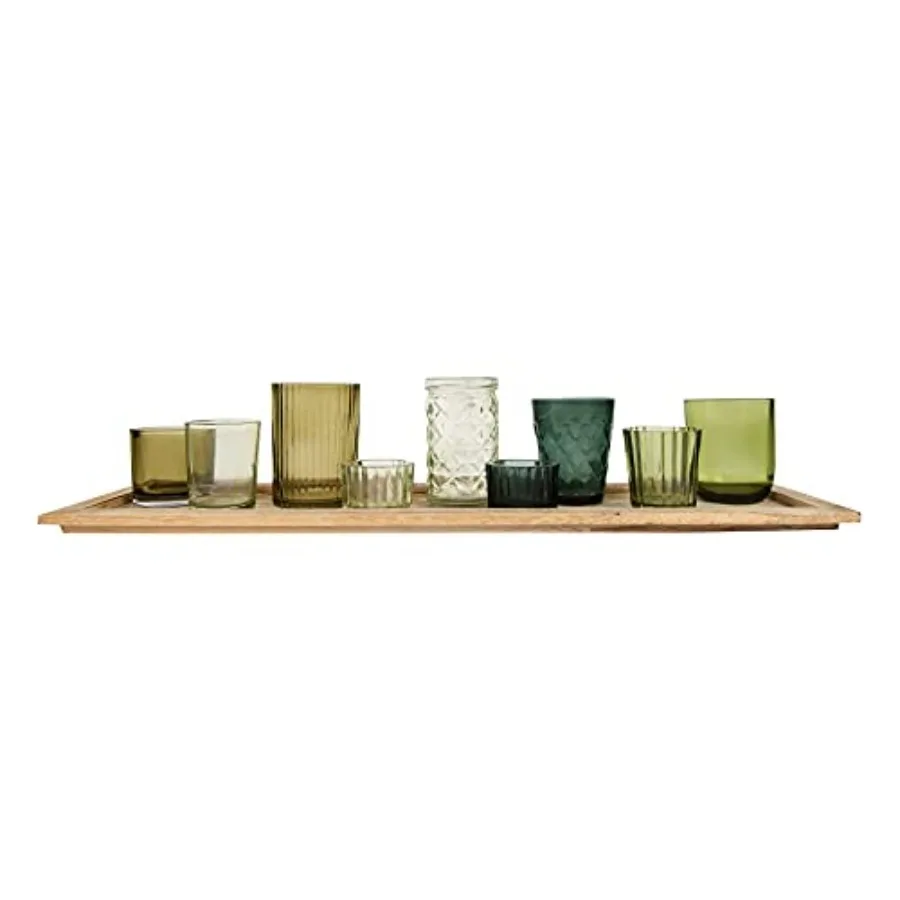 Wood Tray with 9 Green Glass Votive Holders
Wood Tray with 9 Green Glass Votive Holders