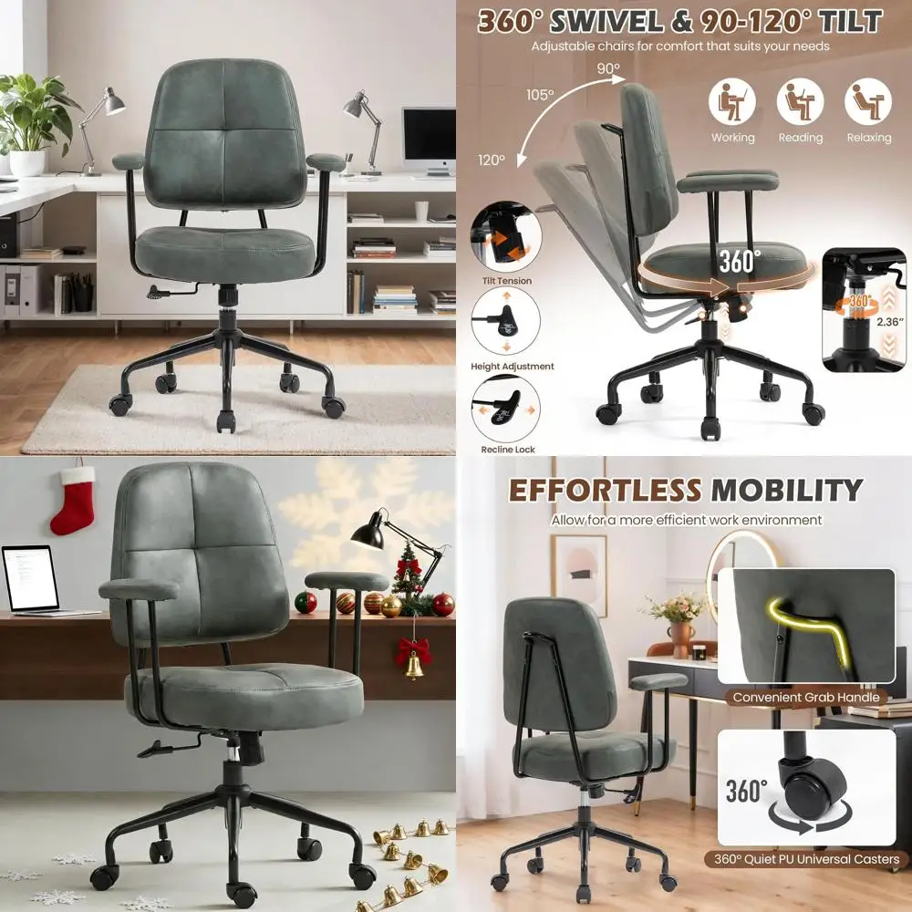 Офисное кресло в стиле середины века, зеленое, с обивкой, подлокотниками и регулируемой спинкой из искусственной кожи для комфортного домашнего использования
Офисное кресло в стиле середины века, зеленое, с обивкой, подлокотниками и регулируемой спинкой из искусственной кожи для комфортного домашнего использования