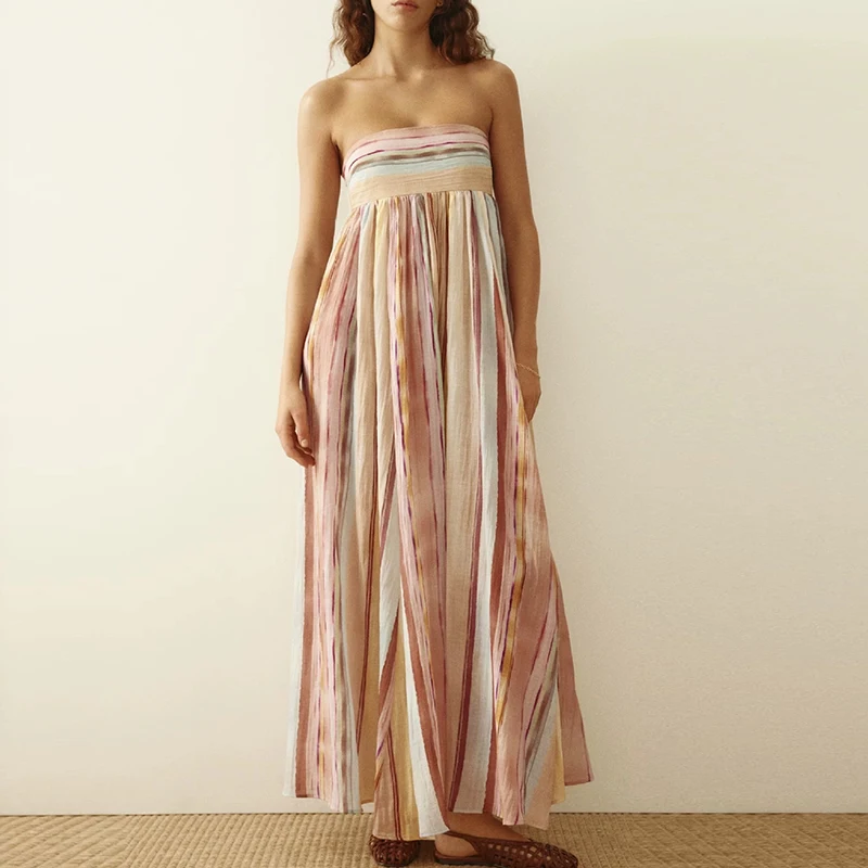 Sexy Strapless Sleeveless New Holiday Dress Women Fashion Stripe Print Draped Long Dress Elegant Hight Waist Loose Party Dresses
Sexy Strapless Sleeveless New Holiday Dress Women Fashion Stripe Print Draped Long Dress Elegant Hight Waist Loose Party Dresses