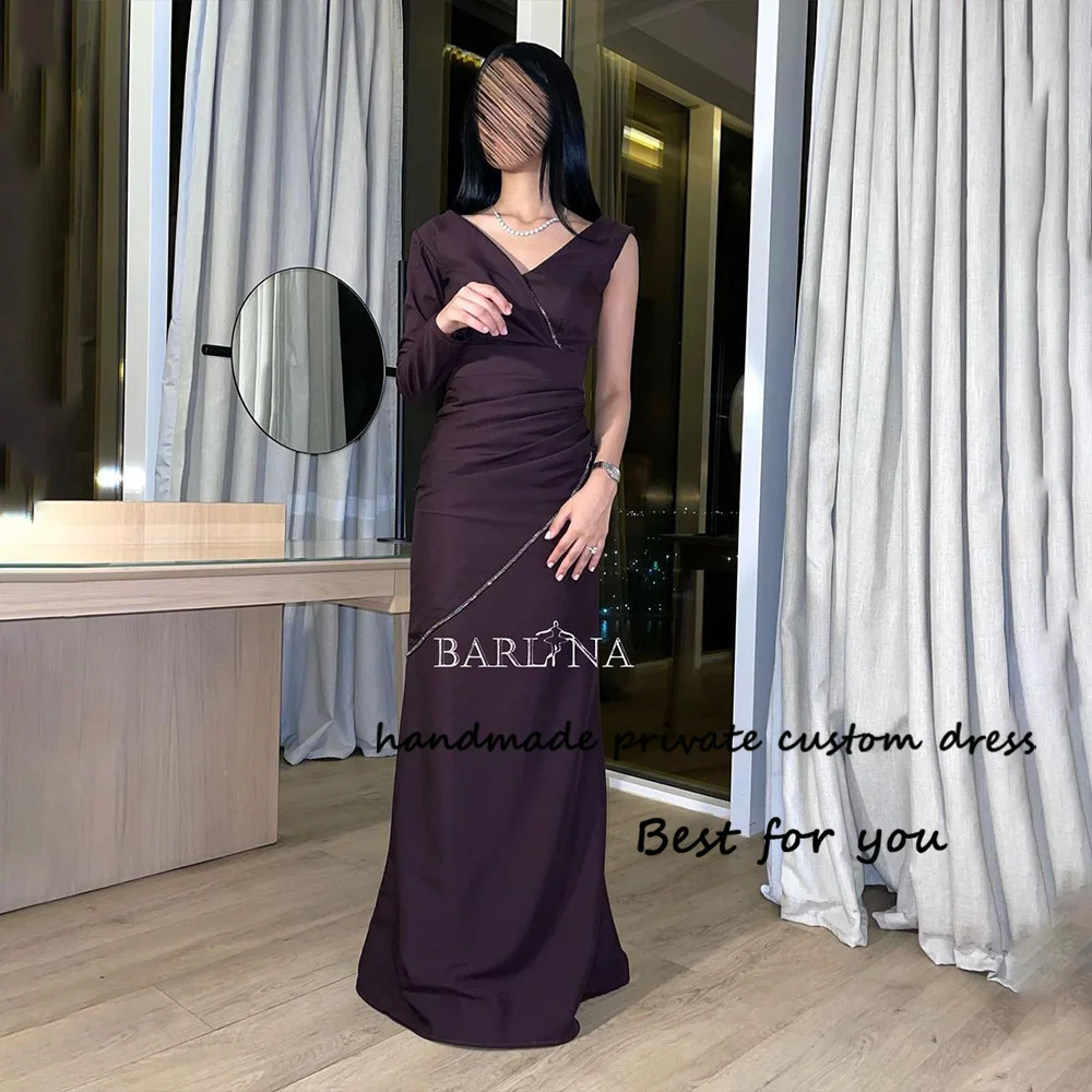 Arabic Mermaid Evening Dresses One Sleeve V Neck Pleats Satin Formal Prom Dress Floor Length Women Evening Dinner Gowns
Arabic Mermaid Evening Dresses One Sleeve V Neck Pleats Satin Formal Prom Dress Floor Length Women Evening Dinner Gowns