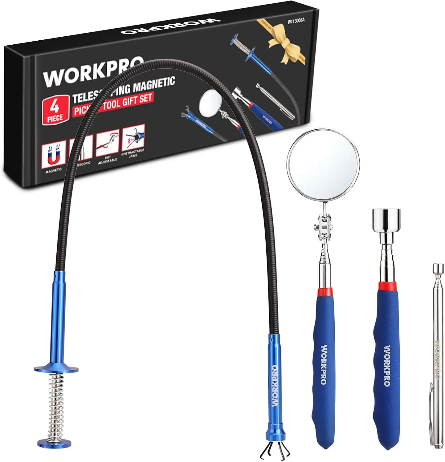 4-Piece Telescoping Magnetic Pickup Tool Kit with Inspection Mirror and Grabber for Auto Repair
4-Piece Telescoping Magnetic Pickup Tool Kit with Inspection Mirror and Grabber for Auto Repair