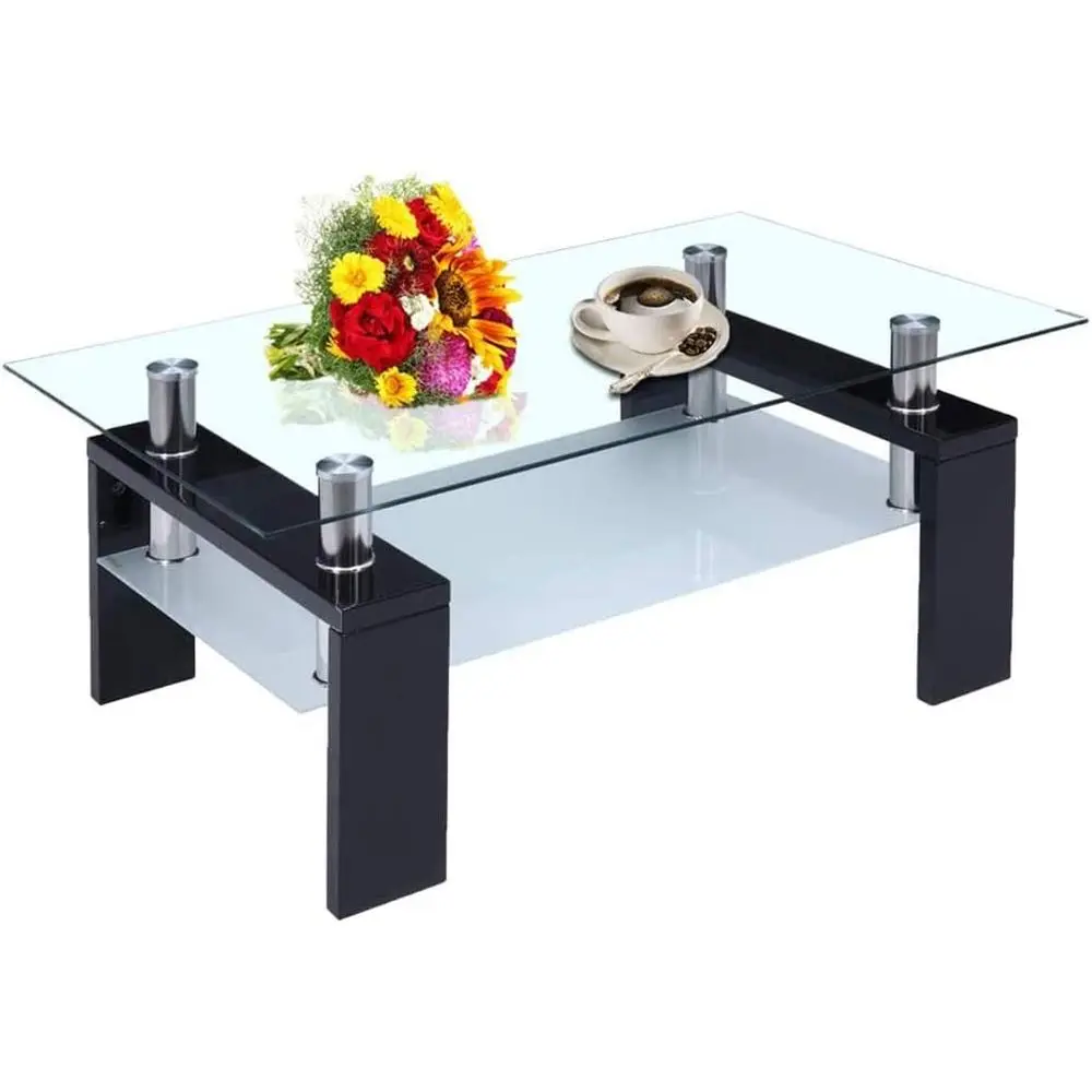 RecGlass Coee Table,ern Side Coee Table with Lower Shel Wooden Legs Suit or Living Room urniture (Black)
RecGlass Coee Table,ern Side Coee Table with Lower Shel Wooden Legs Suit or Living Room urniture (Black)