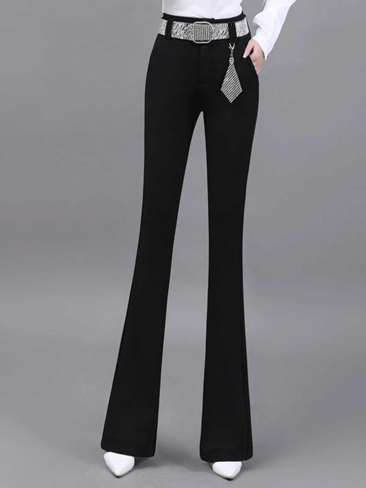 Fashionable Versatile Ladies Black Micro Flared Pants High Waist Casual Trousers Spring Autumn Season Slimming Effect
Fashionable Versatile Ladies Black Micro Flared Pants High Waist Casual Trousers Spring Autumn Season Slimming Effect