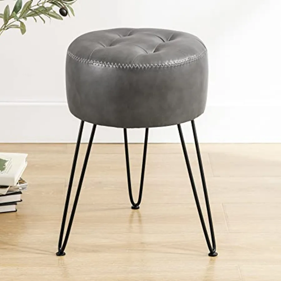 Faux Leather Vanity Stool Chair for Makeup Room, Stool for Vanity, 19" Height, Tufted Small Vanity Chair with Metal Legs, for B
Faux Leather Vanity Stool Chair for Makeup Room, Stool for Vanity, 19" Height, Tufted Small Vanity Chair with Metal Legs, for B