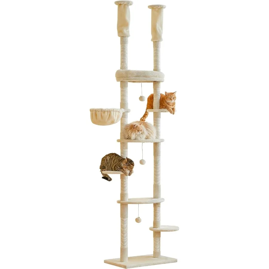 Cat Tree Floor to Ceiling Adjustable Height Cat Tower for Indoor Cats with 7 Tiers Hammock Platforms and Sisal-Covered Scratchi
Cat Tree Floor to Ceiling Adjustable Height Cat Tower for Indoor Cats with 7 Tiers Hammock Platforms and Sisal-Covered Scratchi