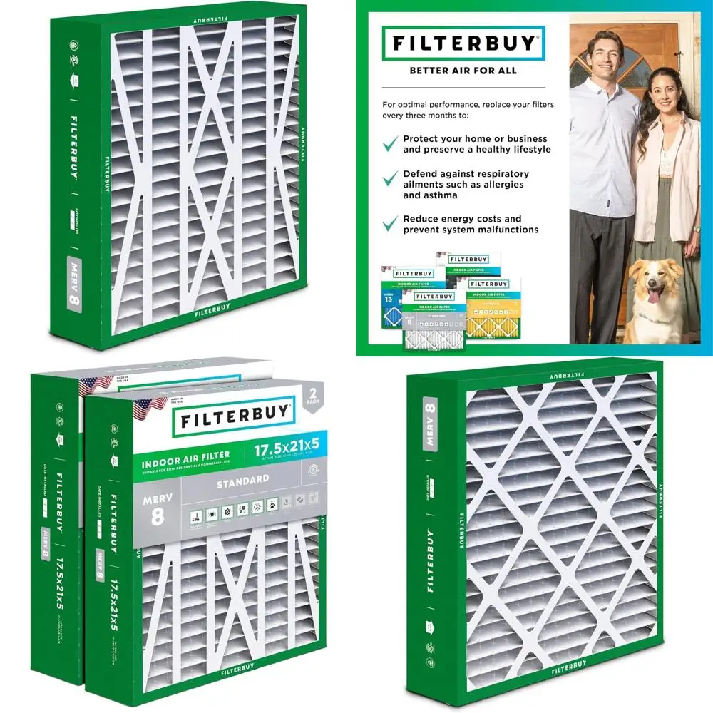 17.5x21x5 MERV 8 Air Filter for Dust & Allergy Relief (2-Pack), Pleated HVAC AC Furnace Filters
17.5x21x5 MERV 8 Air Filter for Dust & Allergy Relief (2-Pack), Pleated HVAC AC Furnace Filters