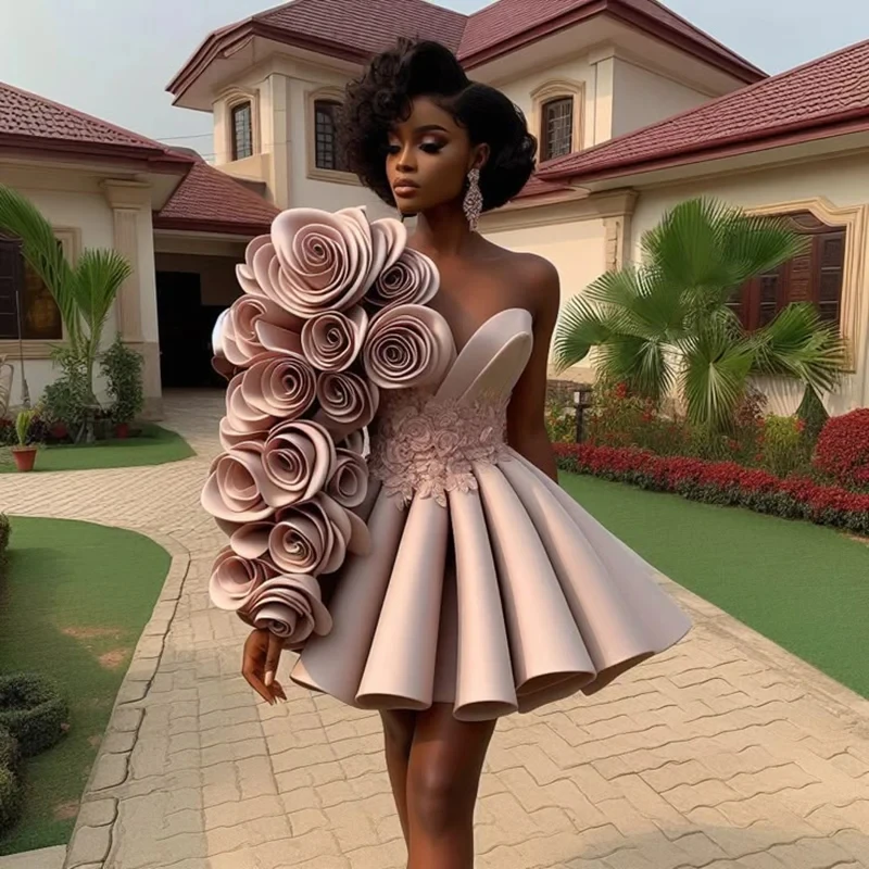3D Floral Mini Dress Layered Sleeve Custom Prom Gowns A Line One Shoulder Ruched Short Formal Dress Applique فساتين سهرة
3D Floral Mini Dress Layered Sleeve Custom Prom Gowns A Line One Shoulder Ruched Short Formal Dress Applique فساتين سهرة