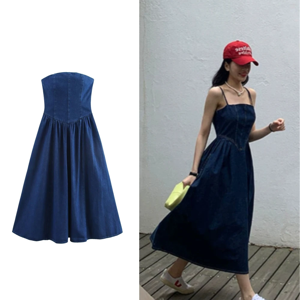 TAOP&ZA women's clothing 2025 spring new blue off-shoulder slim waist denim tube top long dress 6929093
TAOP&ZA women's clothing 2025 spring new blue off-shoulder slim waist denim tube top long dress 6929093