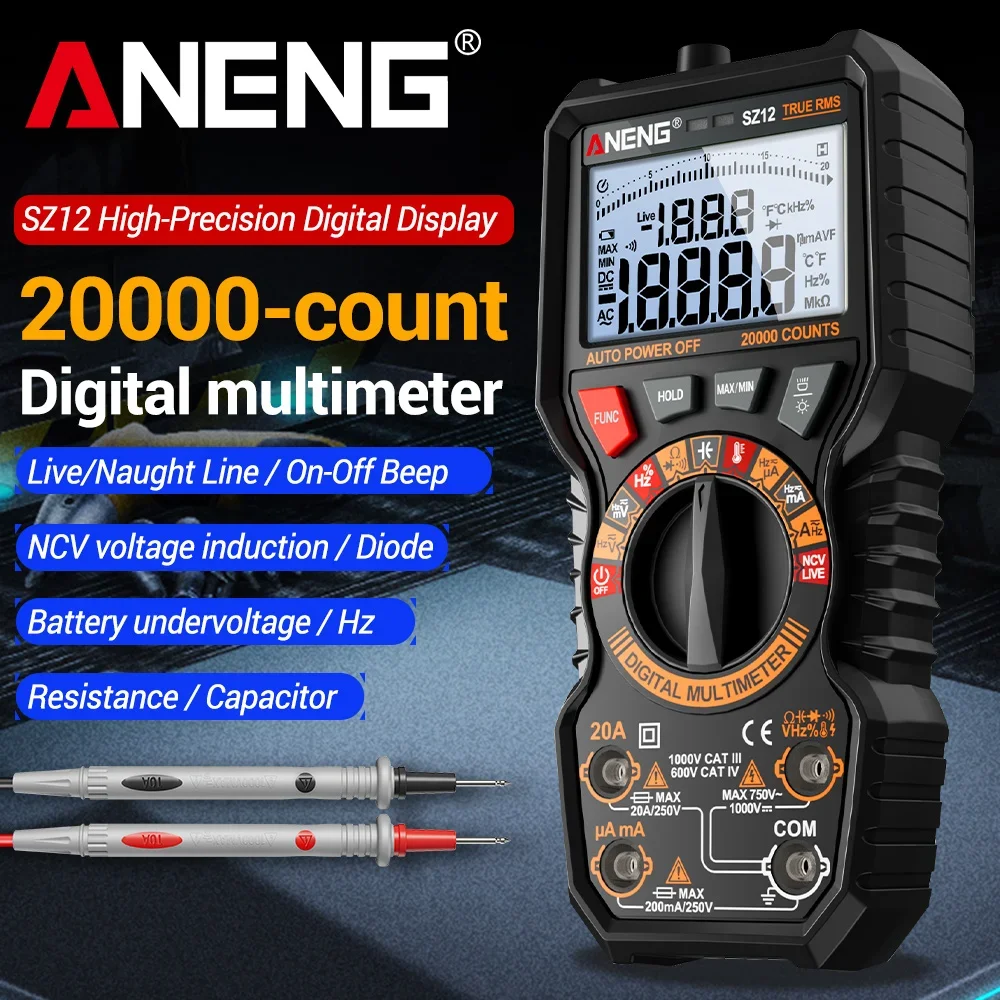 Мультиметр ANENG SZ12 1000В 20А с автоматическим выбором диапазона, многофункциональный тестер с ЖК-дисплеем с подсветкой, функцией сохранения данных, проверкой целостности цепи, зуммером и тестом диодов
Мультиметр ANENG SZ12 1000В 20А с автоматическим выбором диапазона, многофункциональный тестер с ЖК-дисплеем с подсветкой, функцией сохранения данных, проверкой целостности цепи, зуммером и тестом диодов
