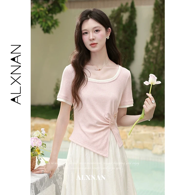 ALXNAN Women's Pink T-shirt 2026 Summer Irregular Split Short Sleeve T-shirts Basic Casual Elegant Fashion Tops Ladies L65711
ALXNAN Women's Pink T-shirt 2026 Summer Irregular Split Short Sleeve T-shirts Basic Casual Elegant Fashion Tops Ladies L65711