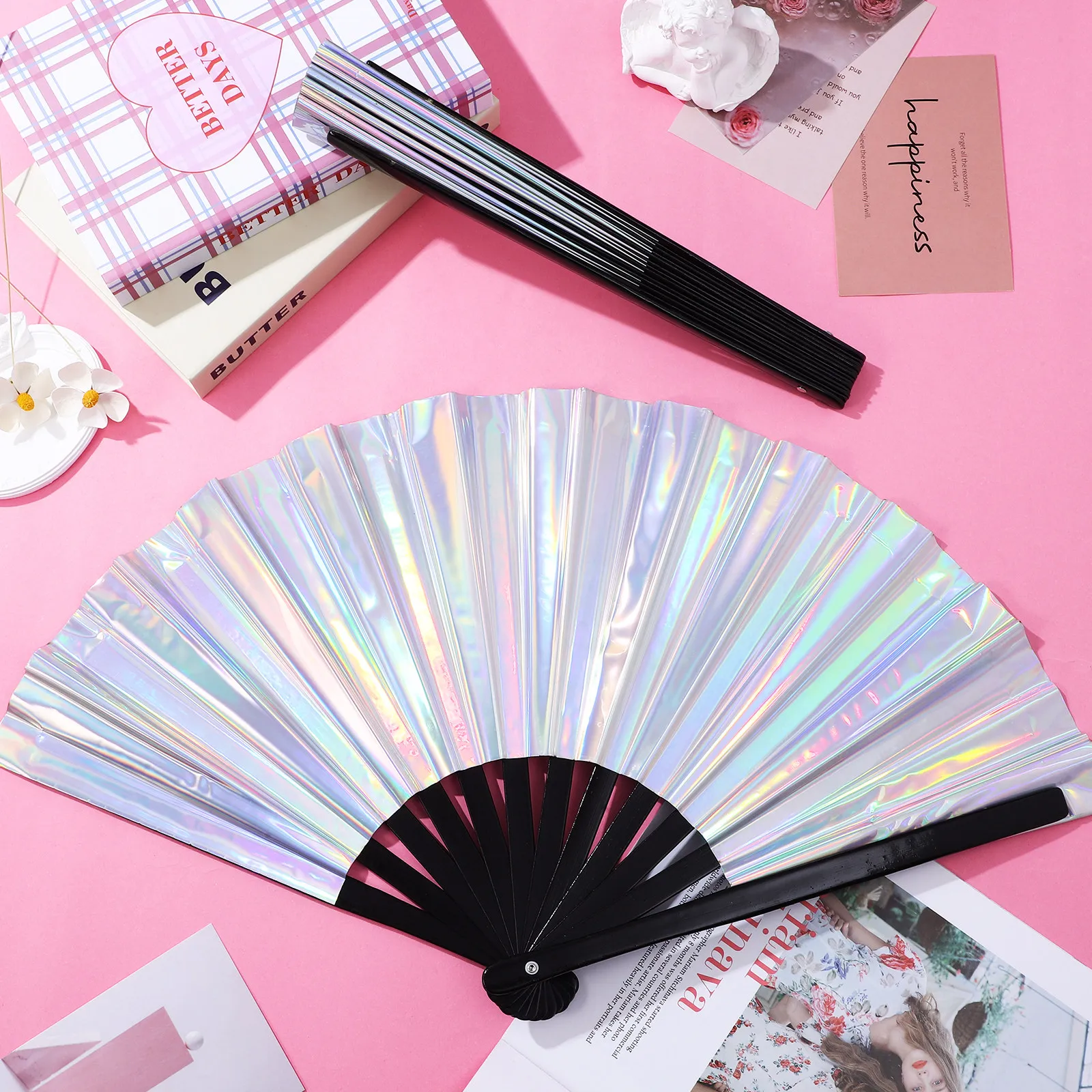 2Pcs Iridescent Rave Hand Fan Large Folding Handheld Bamboo Fan Portable Lightweight for Party Dance Wedding Festival
2Pcs Iridescent Rave Hand Fan Large Folding Handheld Bamboo Fan Portable Lightweight for Party Dance Wedding Festival