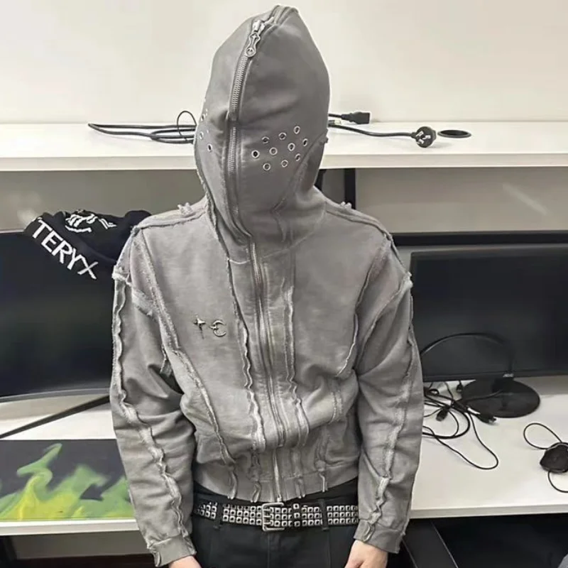 Grey Black White Thug Club Hoodie Wash Do Old Patchwork Cover Face Double Zipper Short Hooded Sweatshirt for Men Women Coat
Grey Black White Thug Club Hoodie Wash Do Old Patchwork Cover Face Double Zipper Short Hooded Sweatshirt for Men Women Coat