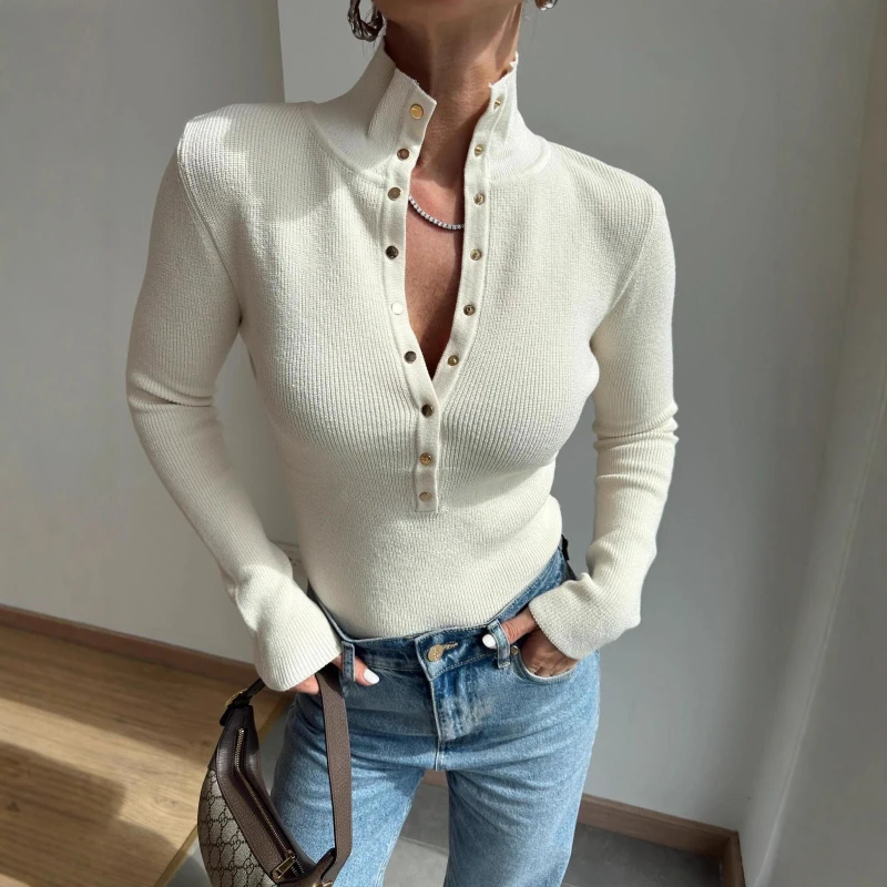 TARUXY Metal Buttons Turtleneck Knitted Sweater Women's Long Sleeves Slimming Pullover Fashion Bottoming Shirt Autumn Winter New
TARUXY Metal Buttons Turtleneck Knitted Sweater Women's Long Sleeves Slimming Pullover Fashion Bottoming Shirt Autumn Winter New